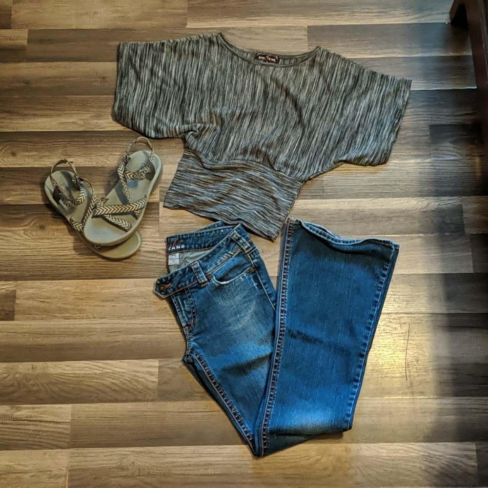 Gray dolman sleeve cropped top Sz M